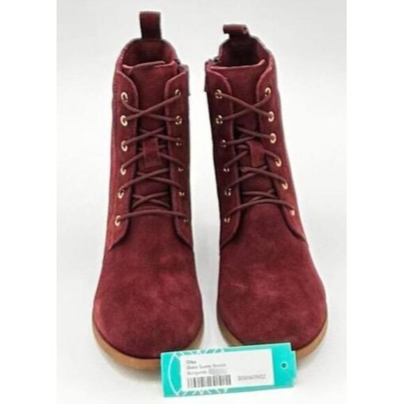 Diba Blake Suede Bootie Women’s 7 Burgundy Leather Upper Wedge Heel Ankle Boots - Picture 1 of 13